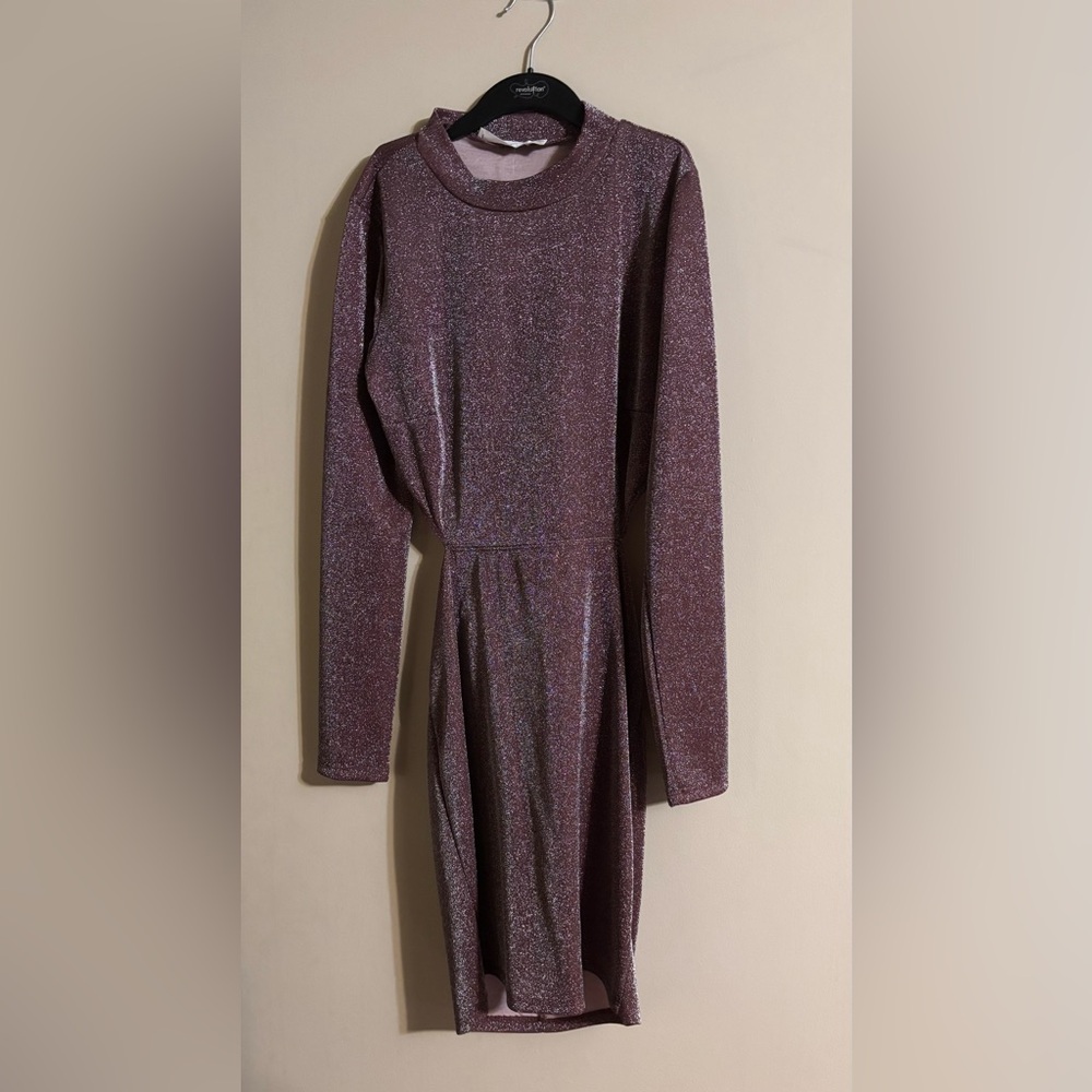Mauve Long Sleeve Glittery Dress